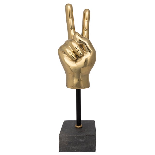Mid-Century Modern Peace Sign on Stand, Brass For Sale - Image 3 of 3