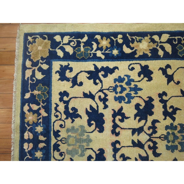 Contemporary Ivory Blue Chinese 20th Century Throw Rug - 3' x 5'10" For Sale - Image 3 of 6
