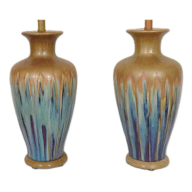 FREE SHIPPING ANYWHERE IN THE CONTNENTAL US! This is a set of one-of-a-kind hand made pottery lamps. Post Modern. Drip...