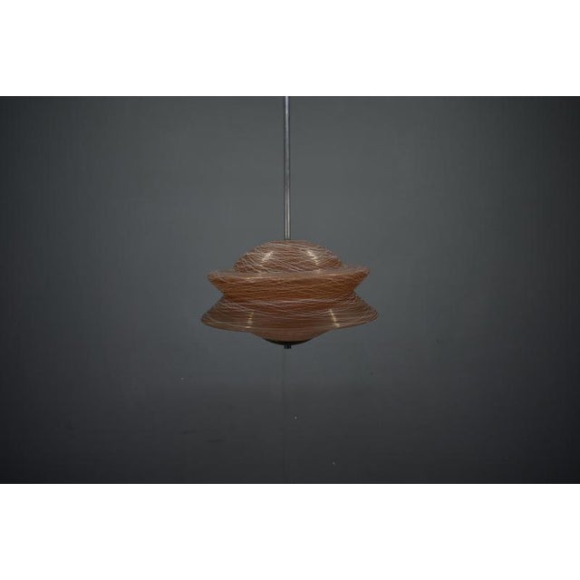 Glass Art Deco Chrome and Glass Pendant, Former Czechoslovakia, 1940s For Sale - Image 7 of 18