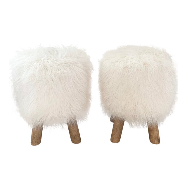 Pottery Barn Mongolian Faux Fur Stools A Pair Chairish