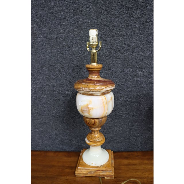 Stone Pair of Italian Neoclassical Alabaster Table Lamps For Sale - Image 7 of 11