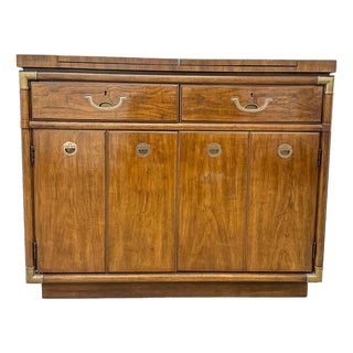 Mid-Century Modern Campaign Style Buffet with Brass Inlaid Handles from Drexel Heritage, 1970s For Sale
