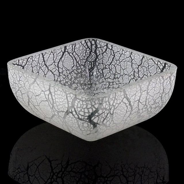 Murano Murano Vintage Alfredo Barbini Signed White Scavo Surface Texture Italian Art Glass Candy Bowl For Sale - Image 4 of 9