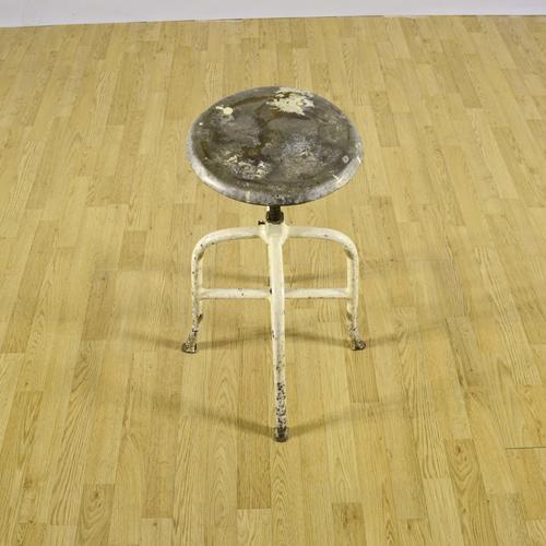 Industrial Industrial Swivel Stool with Iron Seat and Frame, 1950s For Sale - Image 3 of 9