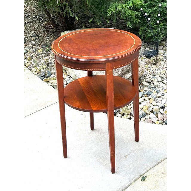 Wood Vintage, Mahogany, Round End/Side Table, With Shelf, and Inlaid Wood Design, Federal Style, 1950’s For Sale - Image 7 of 11