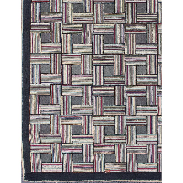 Checkerboard Antique American Hooked Rug With Geometric Designs For Sale - Image 4 of 9