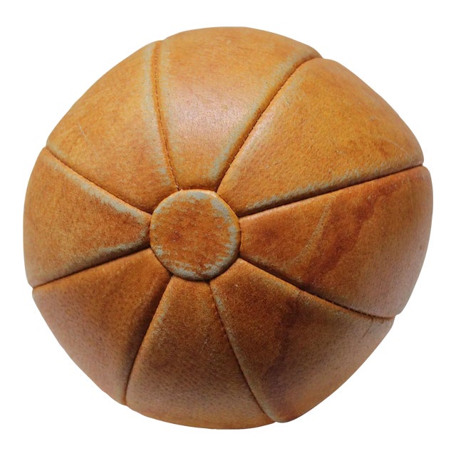 Vintage German Patinated Leather Medicine Ball For Sale