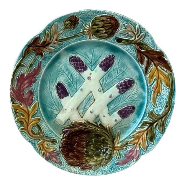 French Majolica Asparagus Plate Orchies, circa 1890 For Sale