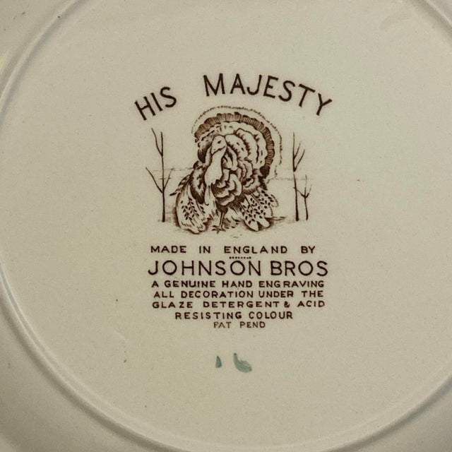 Johnson Brothers 1950s Johnson Bros ‘His Majesty’ Turkey Square Salad Plates - Set of 6 For Sale - Image 4 of 7