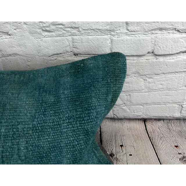 Turkish 16 x 24 Hemp Pillow Turkish Cushion Natural Grayish Blue Pillow Cushion Cover For Sale - Image 3 of 4