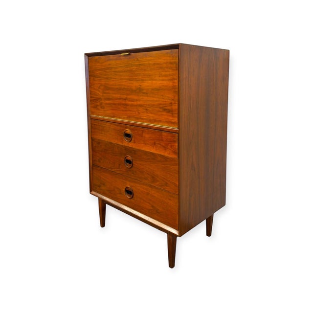 Vintage Mid Century Modern Walnut Credenza Dresser & Drop-Front Secretary Desk Set. For Sale - Image 10 of 12