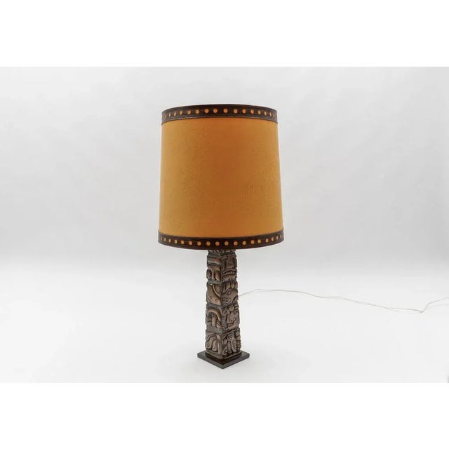 Mid-Century Modern Hand Carved Wooden Mayan Totem Table Lamp by Temde Honduras, 1960s For Sale - Image 3 of 11