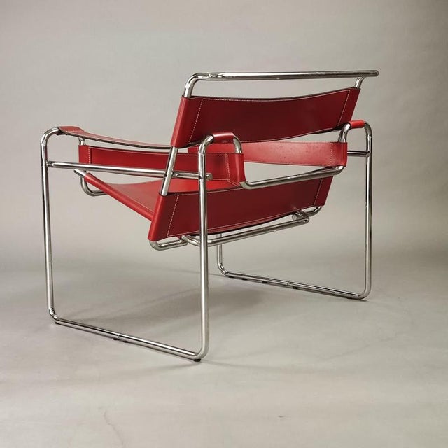 Gavina Wassilly Chair in Red Leather by Marcel Breuer for Gavina, 1960s For Sale - Image 4 of 11