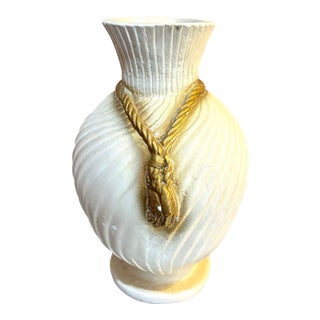 Cream/Gold Rope Trompe l'Oeil Large Plaster Vase For Sale