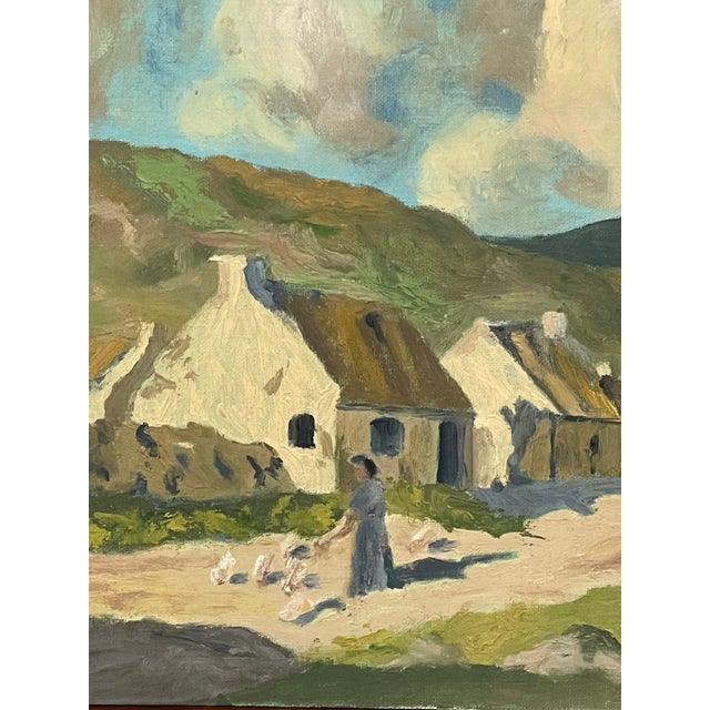 Vintage European Village Landscape Painting on Canvas. For Sale - Image 9 of 10