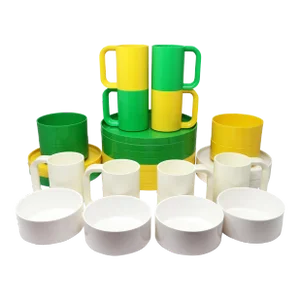 Green, Yellow and White Dinnerware by Vignelli for Heller - Set of 32