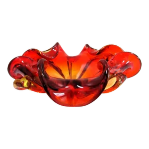 1950s Murano Style Italy Barovier & Toso Style Art Glass Ruffled Rim Sommerso Amberina Bowl