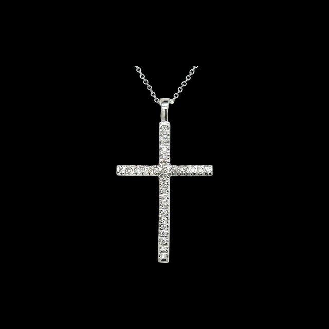 Natural Diamond Cross Pendant 17" Chain 14k White Gold 0.41 TCW Certified For Sale In New York - Image 6 of 11