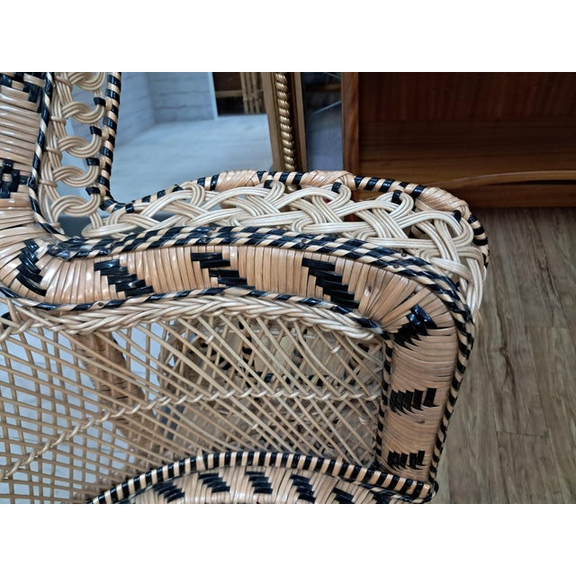 Set of Large Mid-Century Wicker Rattan Peacock Chair and Ottoman, 1970s For Sale - Image 14 of 18