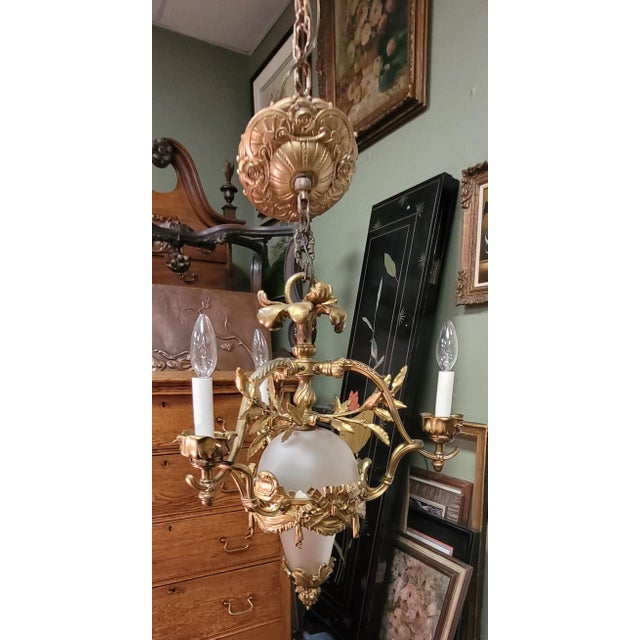 Grand Tour Antique French Gilt Bronze & Glass Small Chandelier For Sale - Image 3 of 12