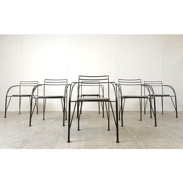 Vintage Italian Dining Chairs with Armrests, 1980s, Set of 6 For Sale - Image 9 of 10