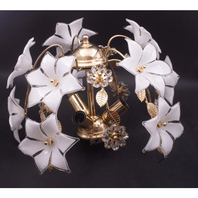 Vintage Murano Style Crystal Glass Ceiling Light White Flowers, 1970s For Sale - Image 12 of 12