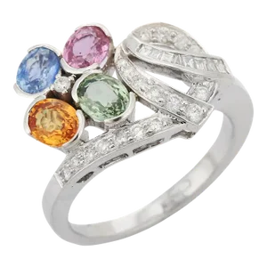 2.15 Carat Natural Multi Sapphire Cocktail Ring Size 7