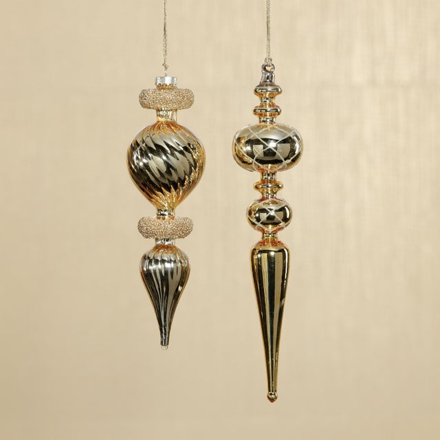 Contemporary Gold Metallic Finial Holiday Ornaments, Set of 4 For Sale - Image 3 of 3