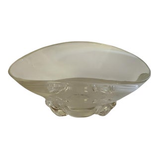 Vintage MCM Steuben Donald Pollard Crystal Glass Basket Bowl 11.5" #8079 Usa 1950s-1960s Signed For Sale