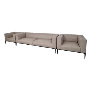 Jaan Sofa and Chairs in Cream Leather by Walter Knoll, Set of 3 For Sale