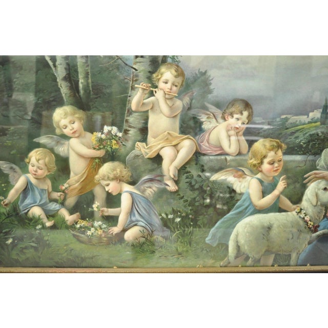 Vintage Mataloni Giovanni Large Art Print of Mary Jesus Lamb Angels. Item features vintage "Giovanni" print of Mary,...