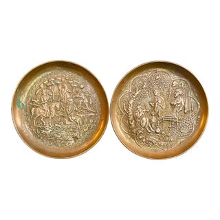 Pair of Vintage Embossed Copper Plates For Sale