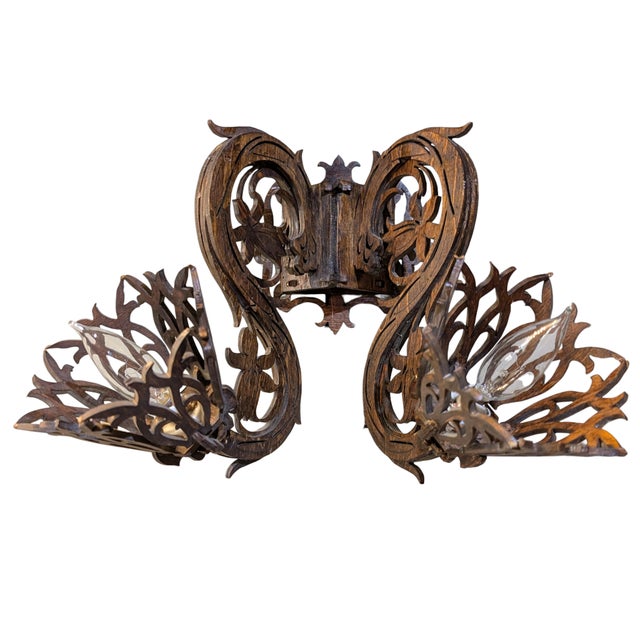 Antique Early 1900's Carved Wood Wall Sconces, a Pair For Sale In Reno/Lake Tahoe - Image 6 of 11