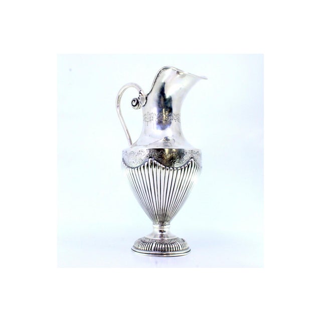 Water Jug in Fluted Silver with Engravings and Scrolls Handle For Sale - Image 3 of 9