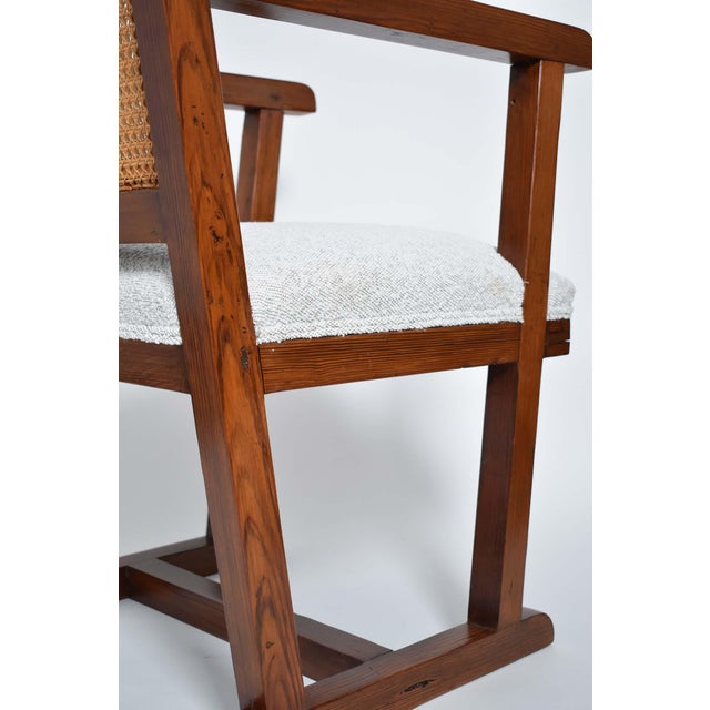 Fabric and Caning Armchair, 1950s For Sale - Image 4 of 5