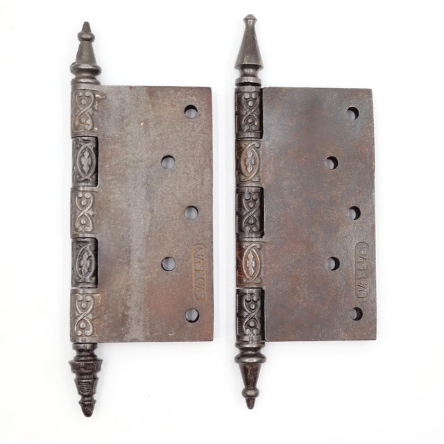 Pair of 5.5 X 5.5 In. Antique Cast Iron Victorian Door Hinges For Sale - Image 6 of 6