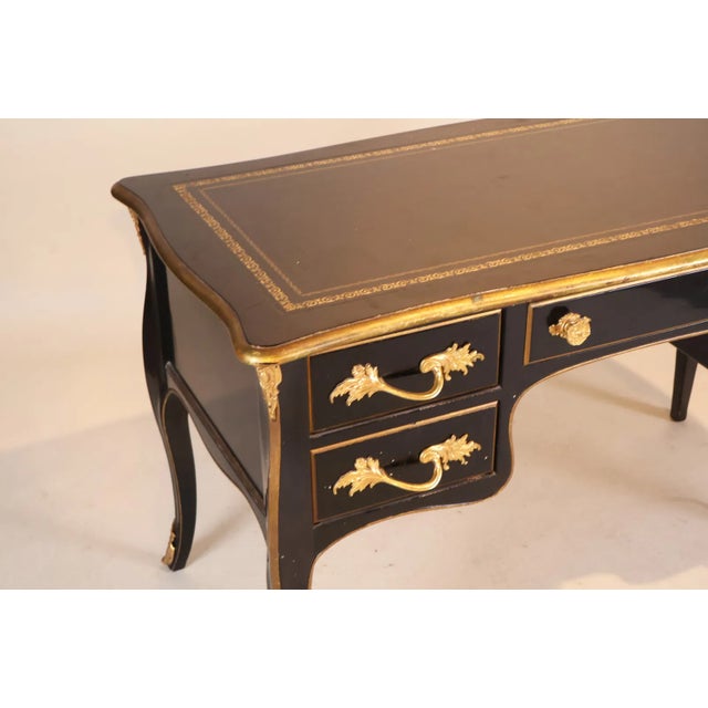 French French Louis XV Black Ebonized Bureau Desk With Leather Top by Bodart For Sale - Image 3 of 10