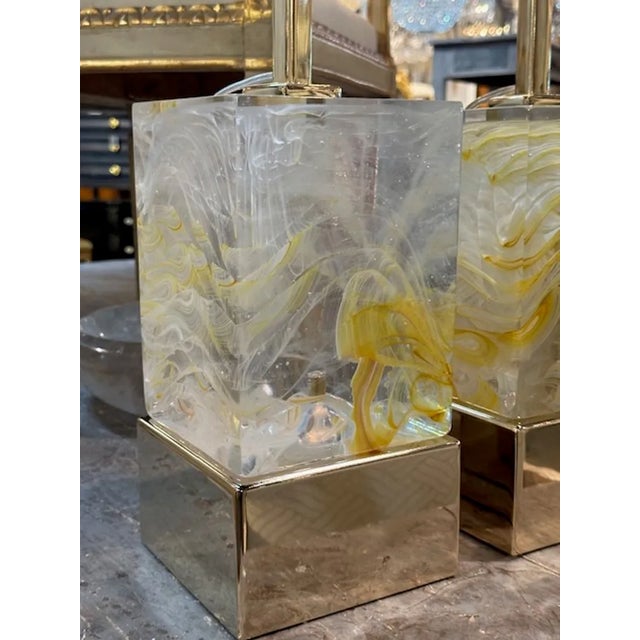 Modern Pair of Murano Yellow Block Lamps For Sale - Image 3 of 6