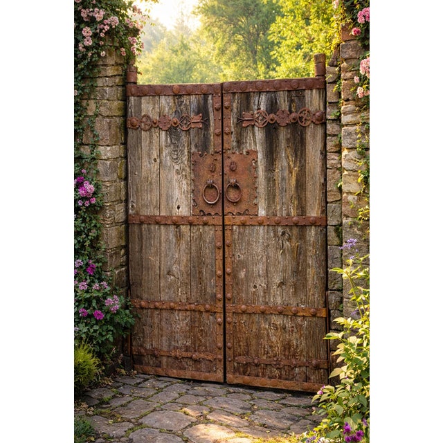 Early 20th Century Antique Mongolian Wood & Iron Door For Sale - Image 5 of 5