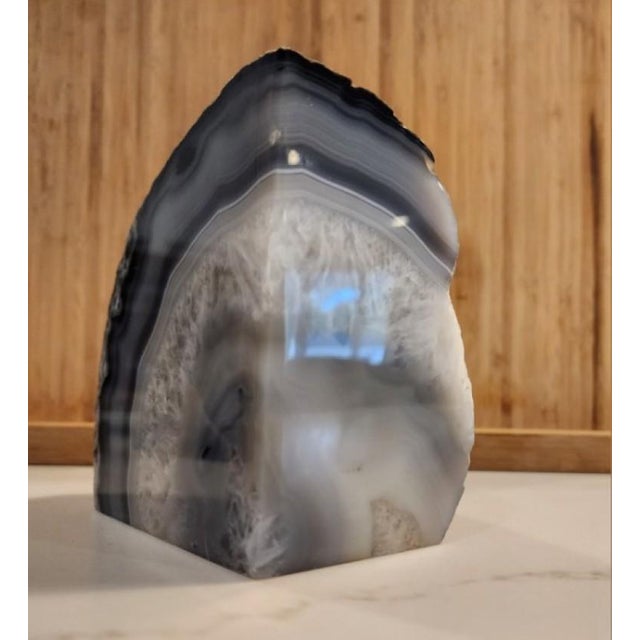 1970s Polished Brazilian Grey Agate Specimen Bookend For Sale - Image 13 of 17