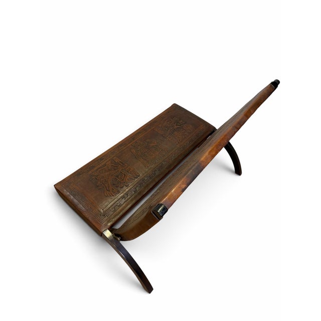 Brown Mid-Century Attributed Angel Pazmiño Stamped Leather X-Frame Loveseat Settee For Sale - Image 8 of 8