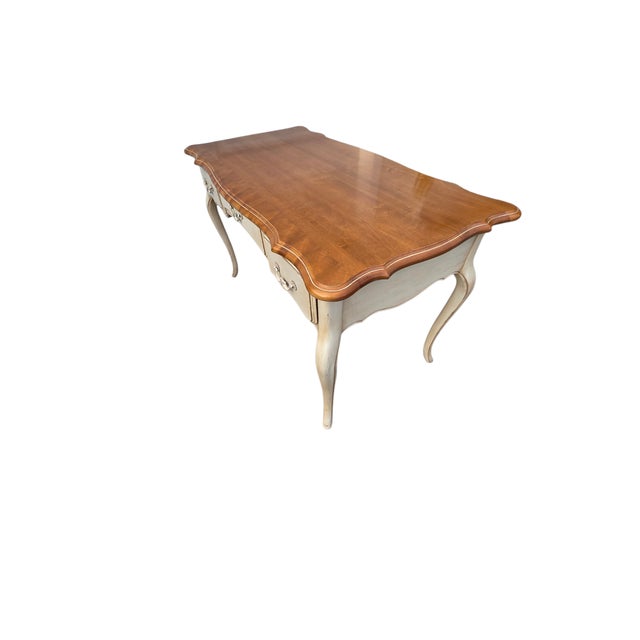 1980s Ethan Allen French Country Ladies Writing Desk Paint Decorated Console For Sale - Image 10 of 18