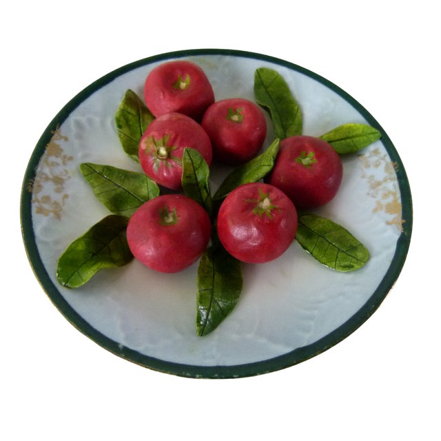 Late 20th Century 5" Christine Viennet French Trompe L’Oeil Porcelain Star Apple Plate For Sale - Image 5 of 10