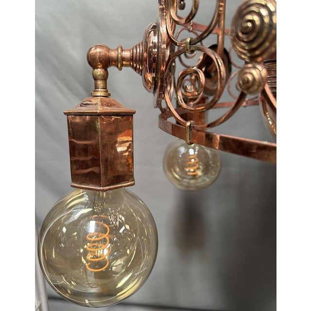Copper Art Nouveau Copper Light Chandelier, 1920s For Sale - Image 8 of 10