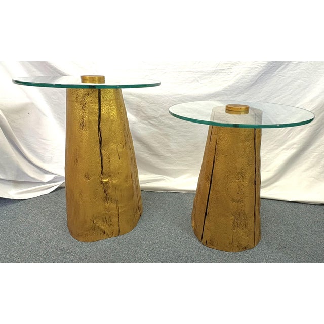1980's Modern Tree Trunk Tables With Glass Tops and Gold Finish - A Pair For Sale In West Palm - Image 6 of 13