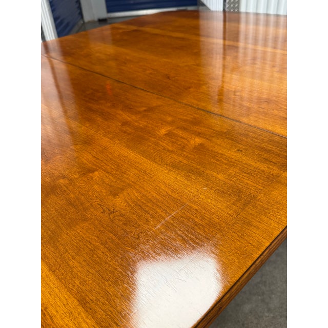 Vintage Stanley Furniture American Craftsman Cherry Banded Double Pedestal Regency Dining Table For Sale - Image 12 of 12