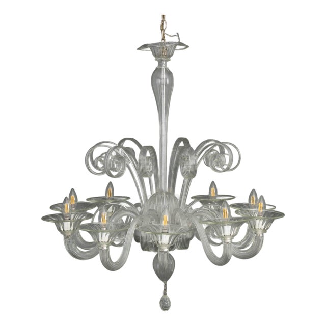 Murano Clear Glass Ten Branch Chandelier For Sale
