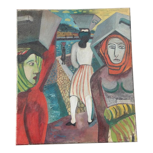 1949 French School Painting Depicting Woman's Working in Wine Tanks For Sale