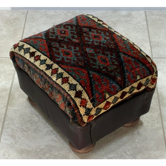 Wood 1960s Hand Woven Rug Upholstered Foot Stool For Sale - Image 7 of 11